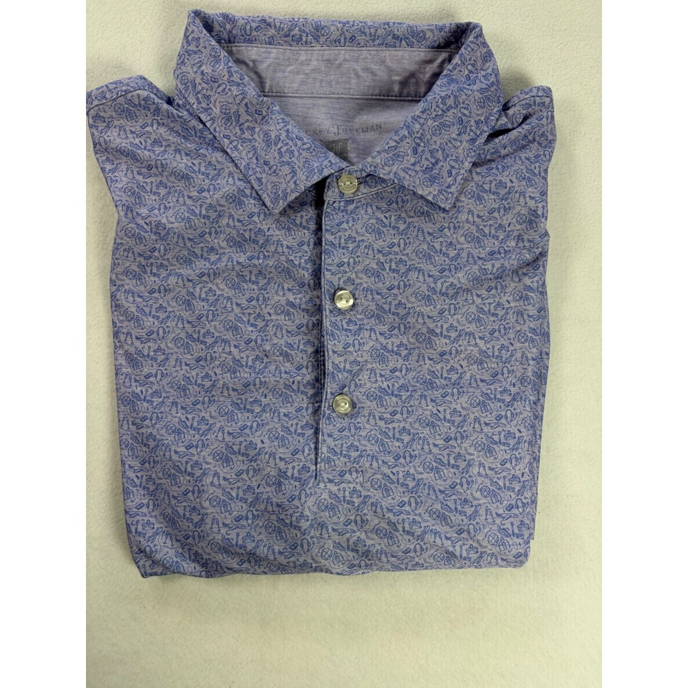 Hickey Freeman Golf Polo Shirt Mens Large Blue Travel Print Short Sleeve Stretch